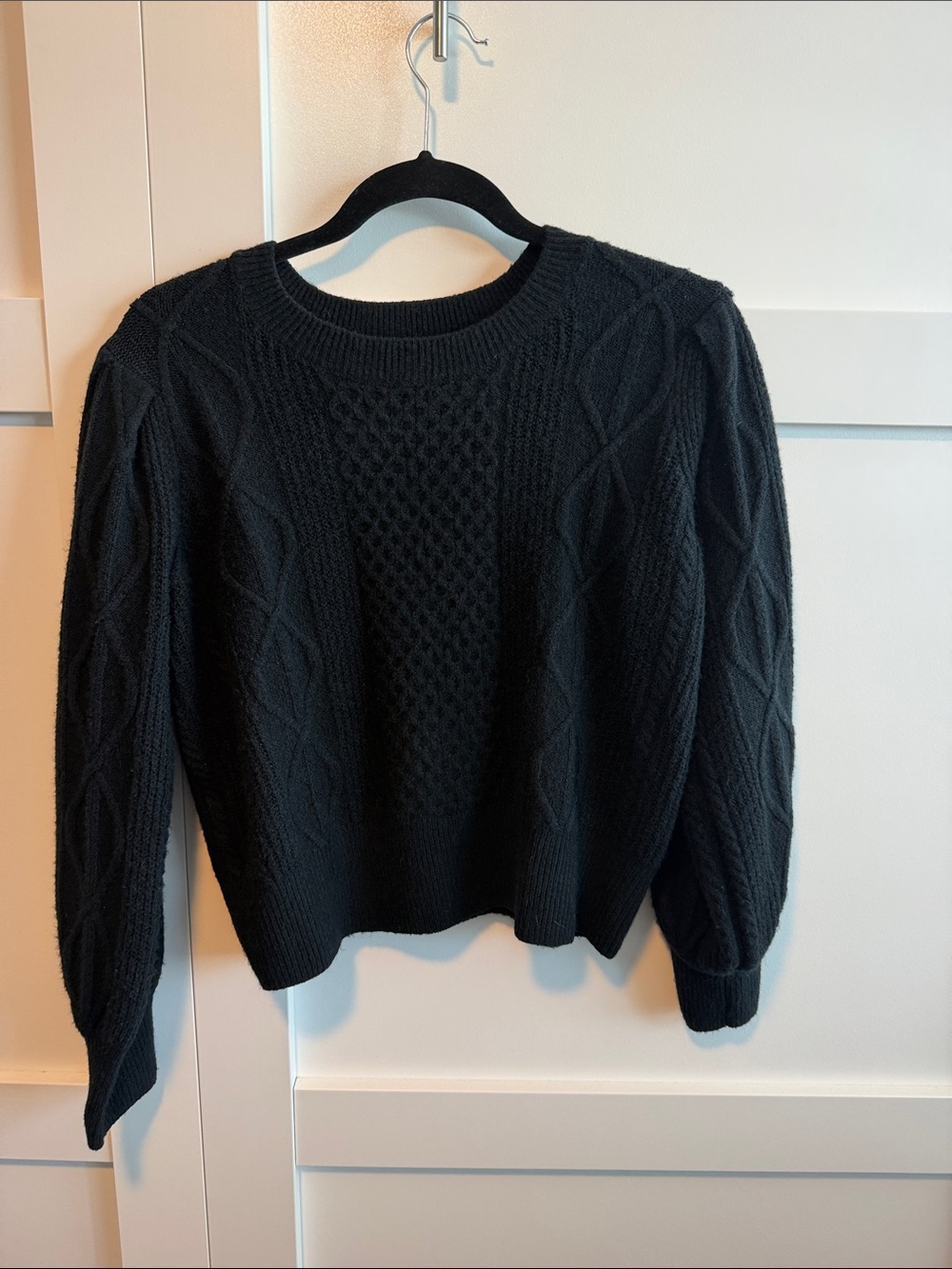 1. State Black Cable Knit Crewneck Sweater